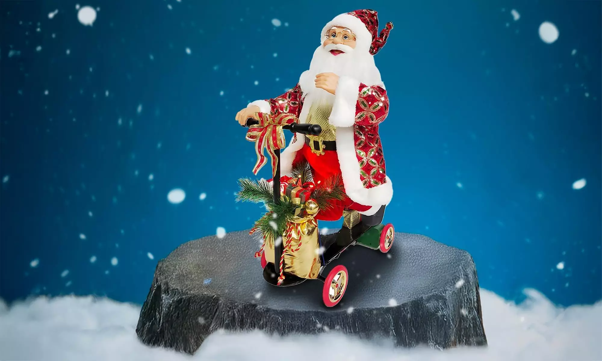 Weihnachtliche Szene mit Musik und Beleuchtung