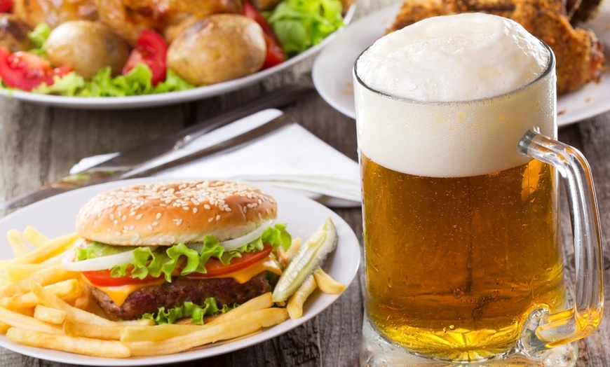 Image 1: Burger with Beer or Wine for Two