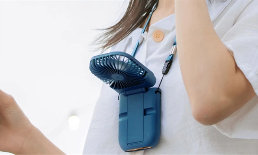 Image 5: Portable Folding Hanging USB Neck Fan With Built in Power Bank