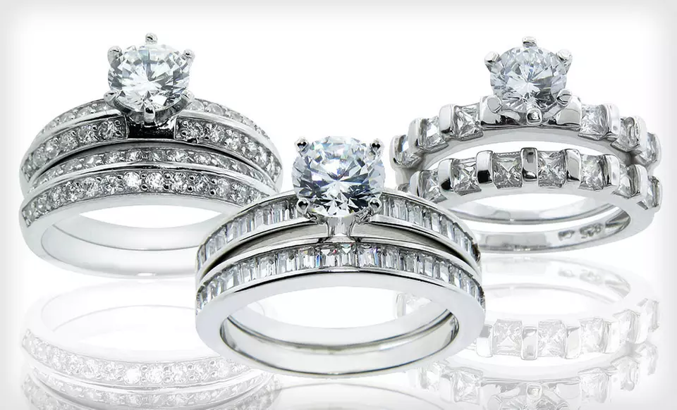 $19.99 for a Sterling-Silver and CZ Wedding-Ring Set ($99.99 List Price). 44 Options Available. Free Shipping & Returns. - Primary Image