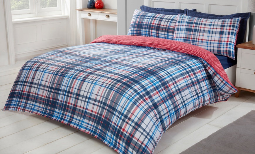 Image 1: Check Reversible Duvet Set 
