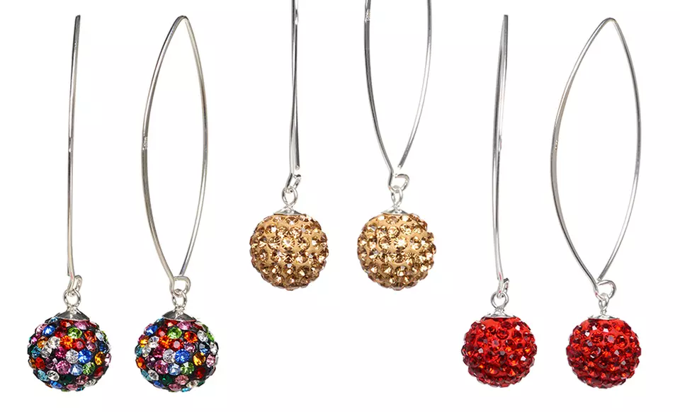 Sterling Silver Swarovski Elements Dangling Ball Earrings. Multiple Options Available. Free Returns. - Primary Image