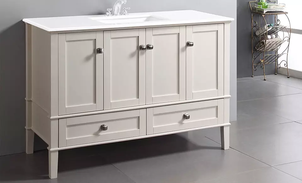 Simpli Home Bathroom Vanities. Multiple Styles and Sizes Available from $329.99–$599.99. - Primary Image