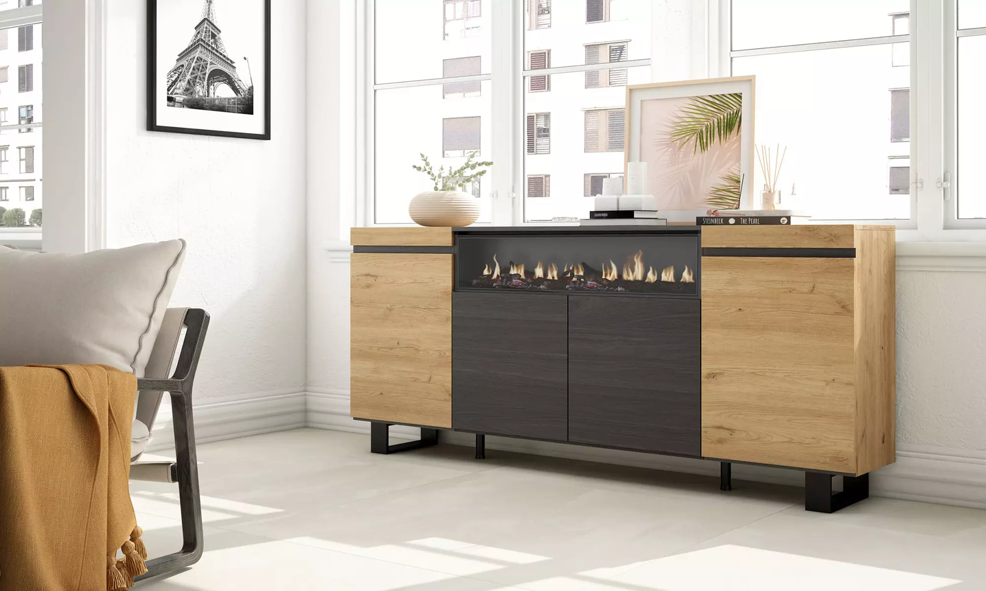 Sideboard mit LED-Elektrokamin