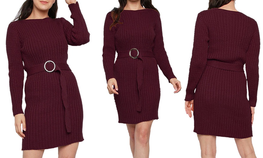 Image 9: Rib Knit Buckle Belt Jumper Dress