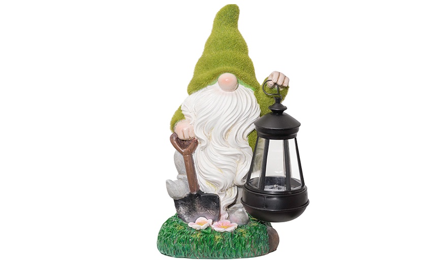 Image 5: One or Two Solar Lantern Flocked Garden Gnomes