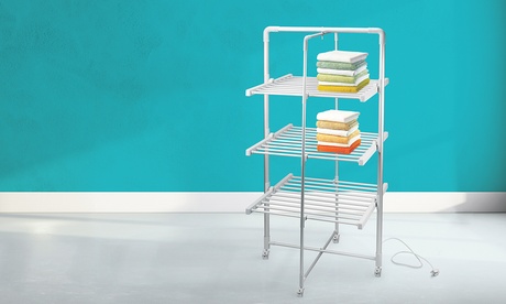 Stendibiancheria elettrico a torre Iside Wintem, pieghevole, con ruote e 3 ripiani