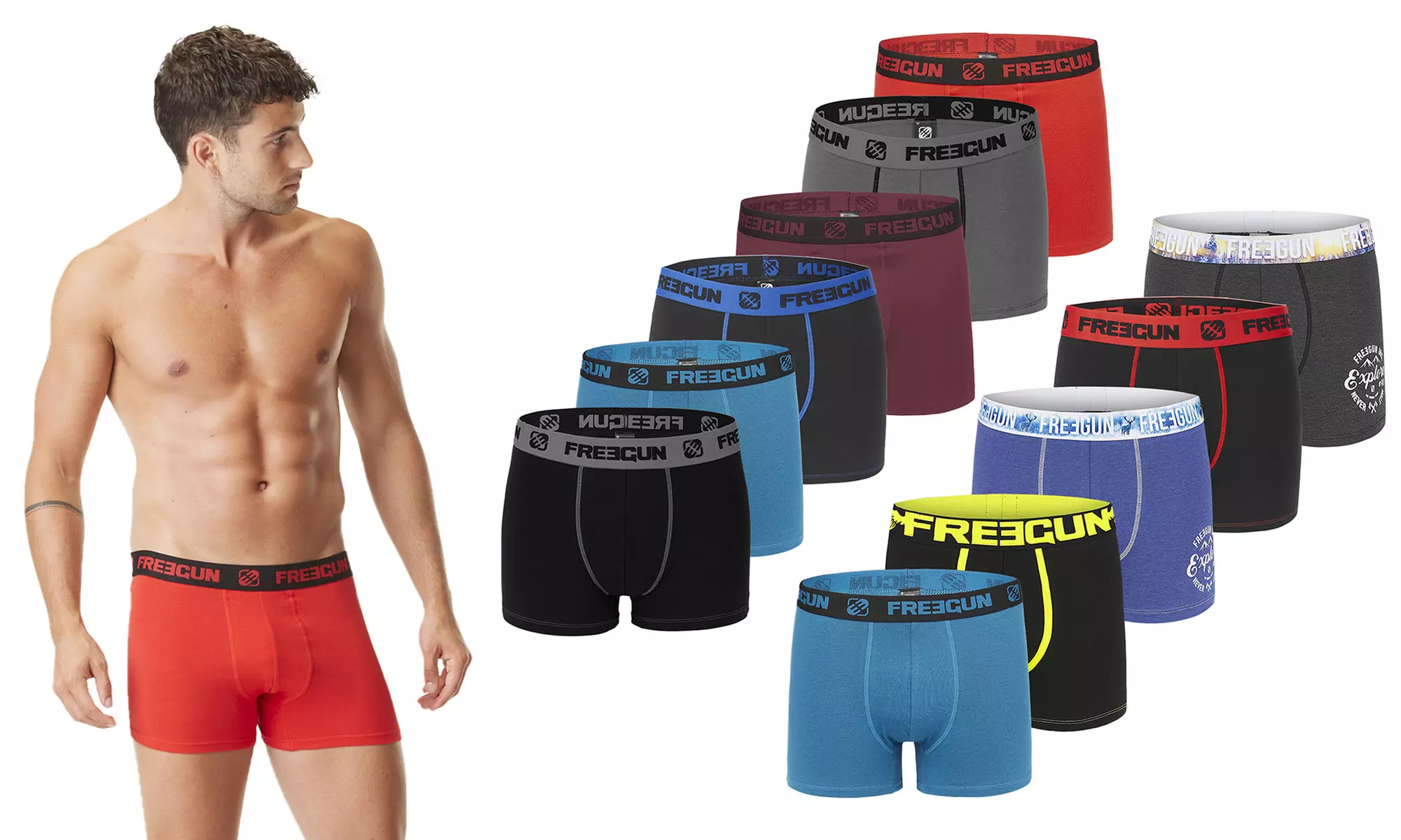 Lot surprise de 3, 5 ou 6 boxers Freegun pour hommes en coton - Primary Image