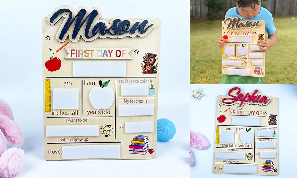 Personalisierbares Einschulungsschild für Schulkinder aus Holz