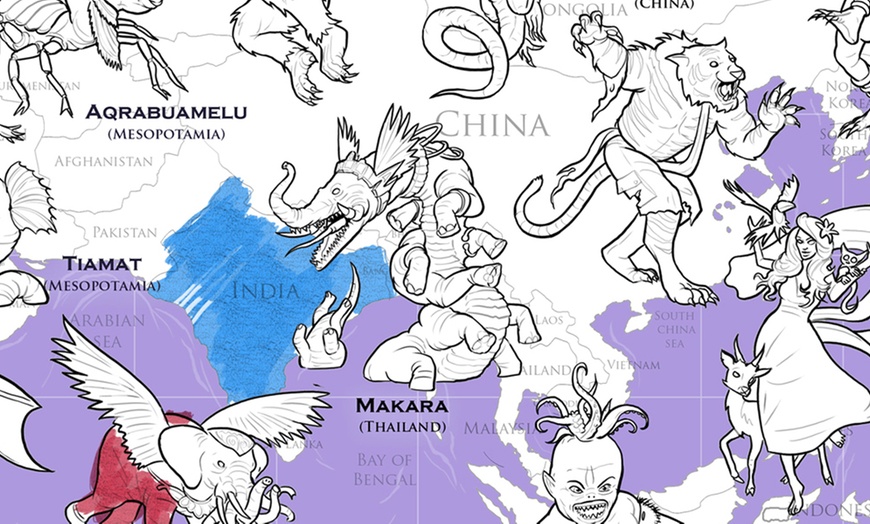 Image 6: Mythical Monster World Map Poster