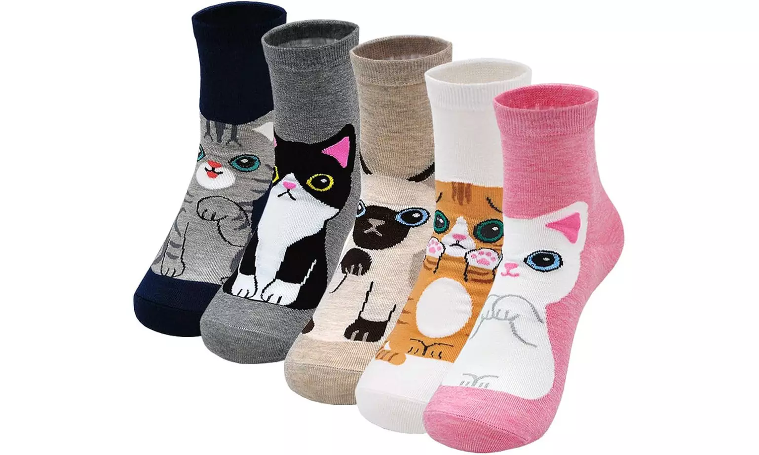 1x oder 5x Socken mit Katzen-Muster