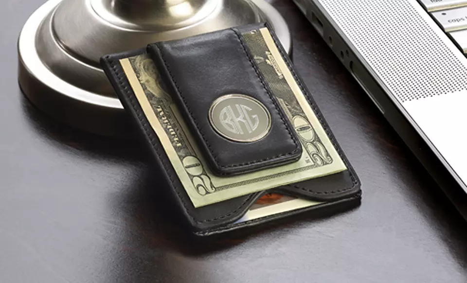 Monogram Online Personalized Black Leather Money Clip - Primary Image
