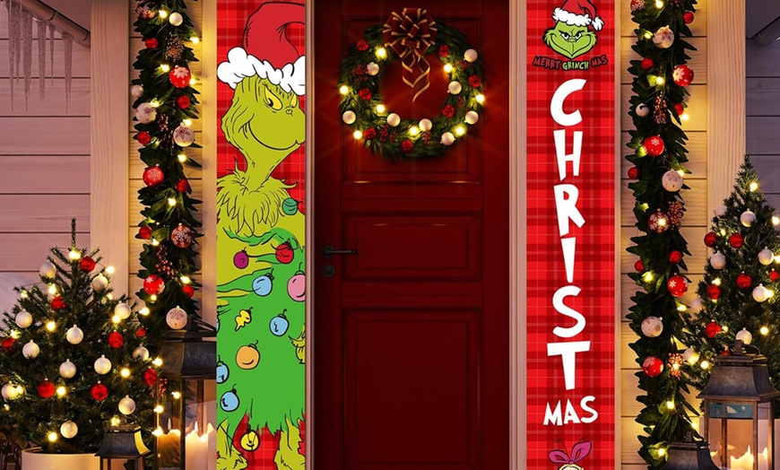 Image 5: Christmas Banner with Grinch and Snowman