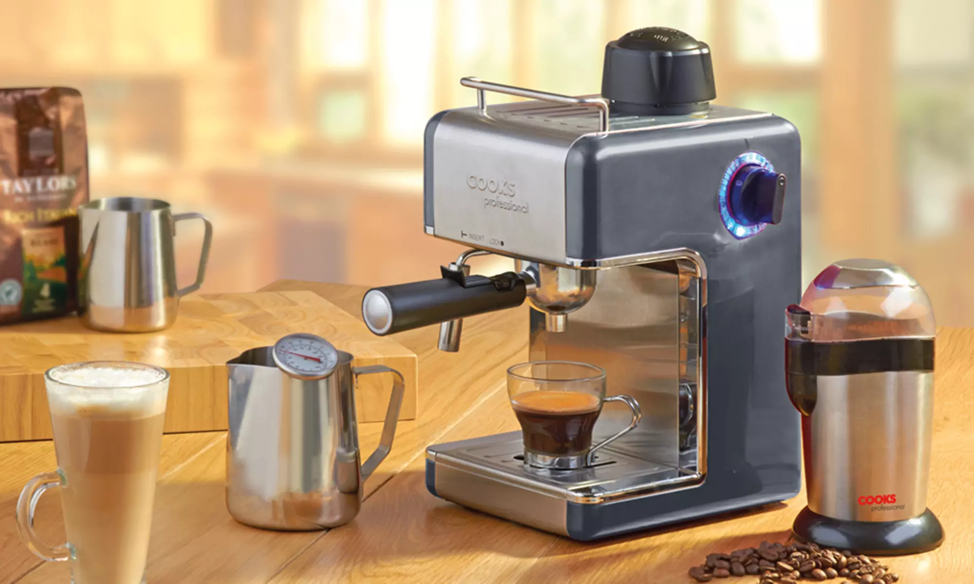 Cooks Professional Espresso Machine with Optional Milk Jug and Thermometer - Primary Image