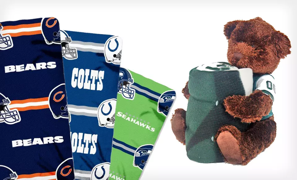 $22 for an NFL Hugger Bear and Fleece Throw ($29.99 List Price). 30 Options Available. Free Shipping and Free Returns. - Primary Image