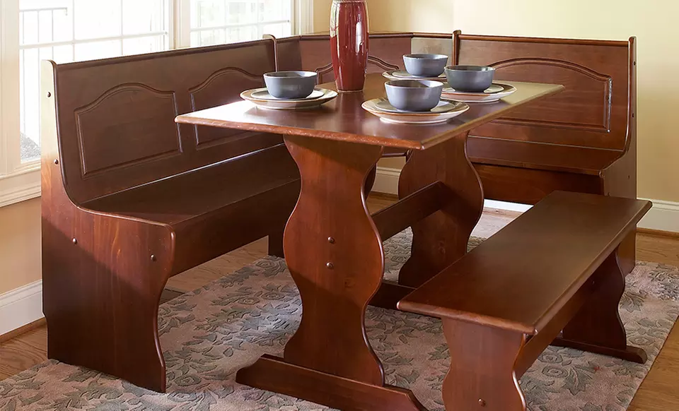 Linon Chelsea Breakfast Nook with Walnut Finish - Primary Image