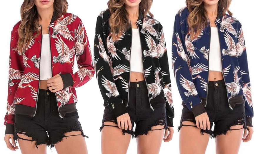 Image 1: Women's Flamingo Bomber Jacket