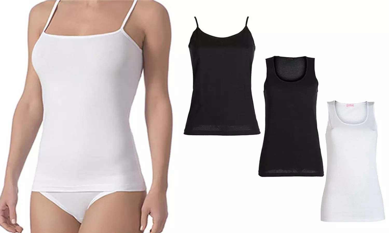 3 o 6 canottiere intime in cotone da donna Coconuda, disponibili in 2 modelli, 2 colori e varie taglie