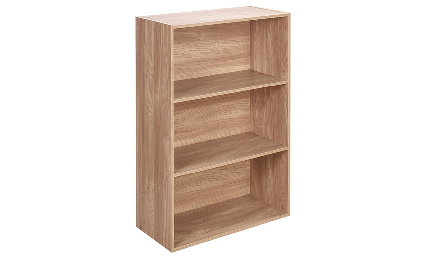 Image 2: Wide 3-Tier Wooden Bookshelf