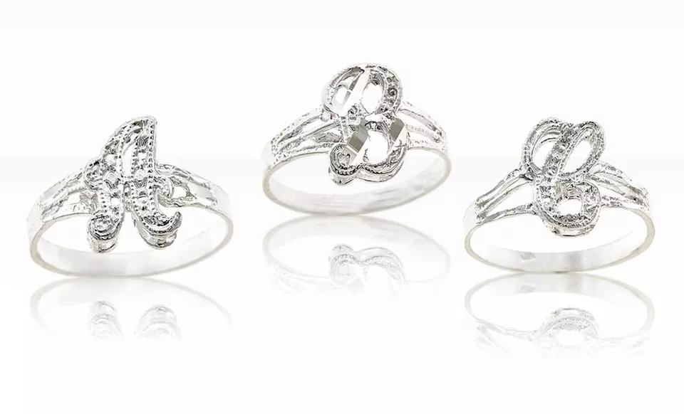 Sterling Silver Initial Ring. Multiple Designs Available. - Primary Image