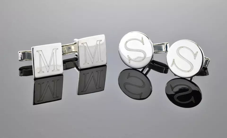 $24.99 for Custom Silver-Plated Engraved Cufflinks ($79.99 List Price). Two Options Available. Free Shipping. - Primary Image