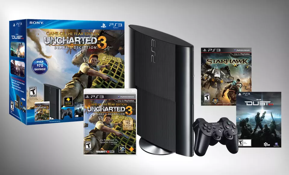 $269.99 for a PlayStation 3 with an Uncharted 3 and Starhawk Game Bundle ($330 List Price). Free Shipping. - Primary Image
