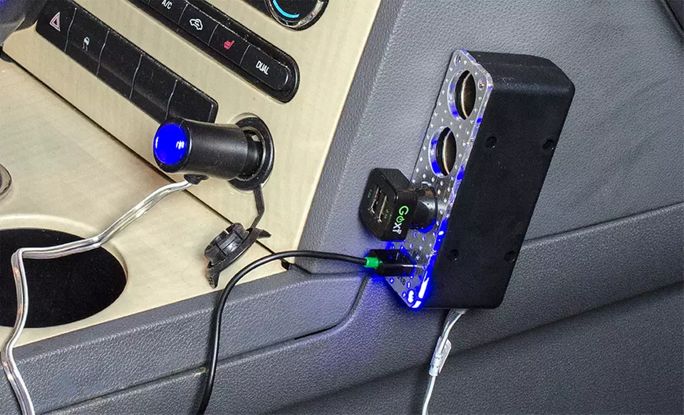 12V Lighted Aluminum Triple-Socket Adapter with USB Port or 12V Triple Socket with Toggle Switches - Second Medium