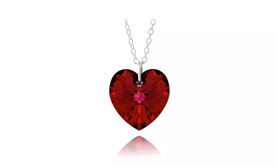 Sterling Silver Ruby Red Swarovski Elements Heart Necklace. Free Returns. - Primary Image