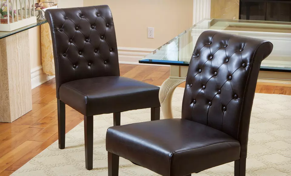 $148.99 for Two Elliston Brown Tufted Faux-Leather Dining Chairs ($299.99 List Price). Free Shipping and Free Returns. - Primary Image