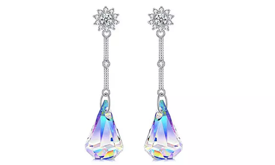 Aurora Borealis Crystal Drop Earrings made with Swarovski Elements - Primary Image