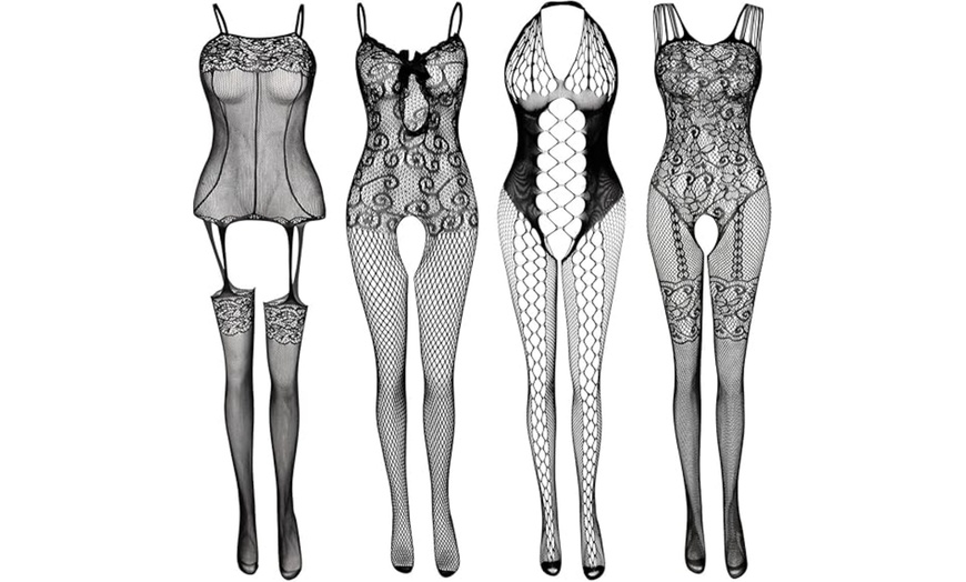 Image 1: Four Packs of Fishnet Stockings and Dresses Set