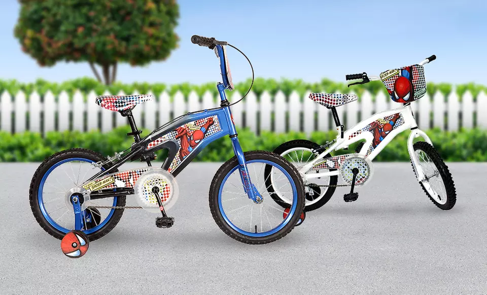 Kids' 16" Spider-Man Bike with Training Wheels in Blue or White. - Primary Image