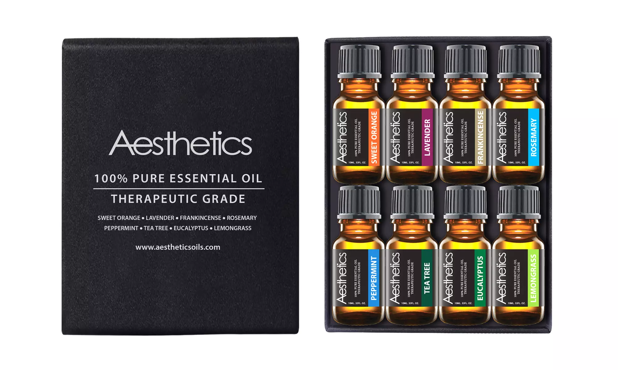 100% Pure Therapeutic-Grade Aromatherapy Essential Oils (8-Pack)