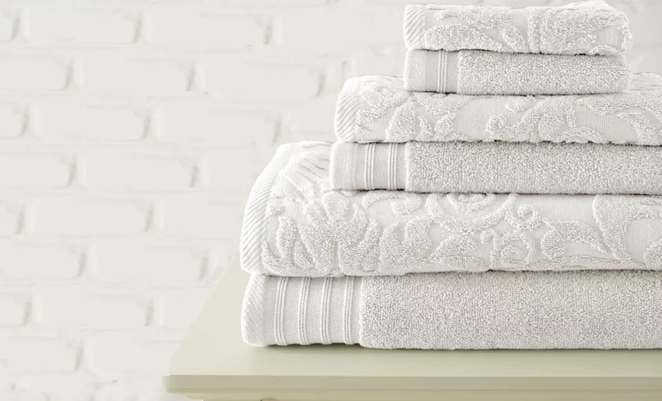 100% Egyptian Cotton Jacquard and Solid 6-Piece Towel Sets. Multiple Colors Available. Free Returns. - Second Medium