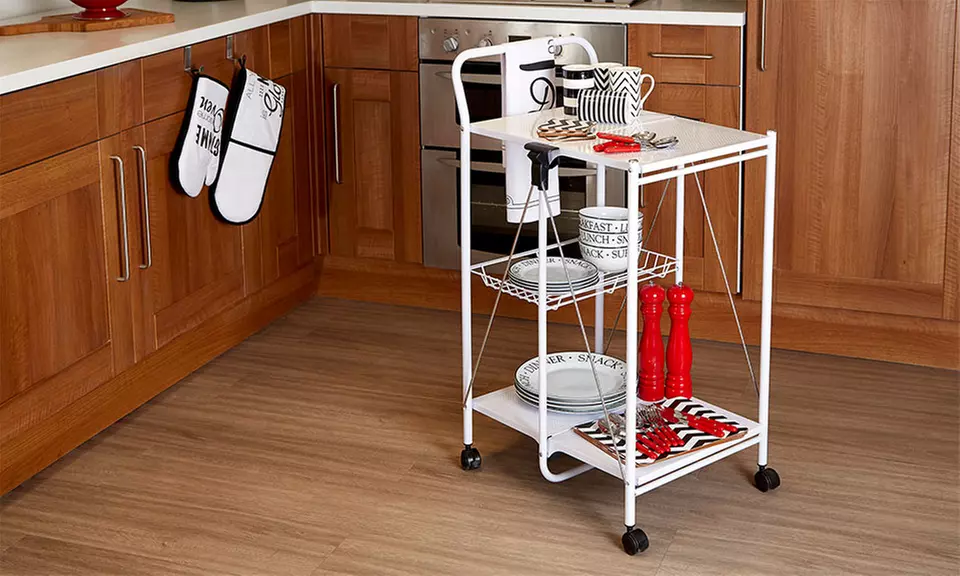 Rectangular Folding Kitchen Trolley in Black or White - Primary Image