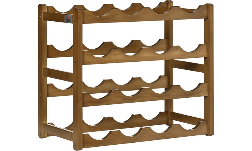 Image 1: HomCom Free-Standing Bamboo Wine Rack