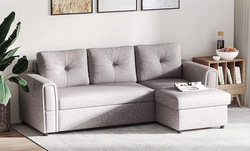 Image 4: HomCom L-Shaped Corner Sofa Bed
