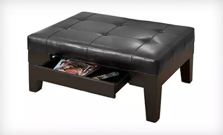 $129 for a Tucson Black Leather Storage Ottoman ($299.99 List Price). Free Shipping. - Primary Image
