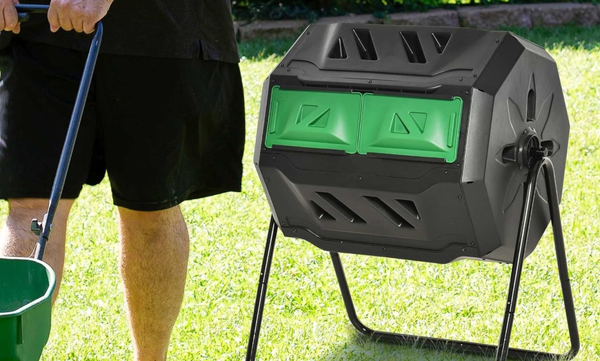 Image 3: Outsunny Dual Chamber 360° Rotating Composter
