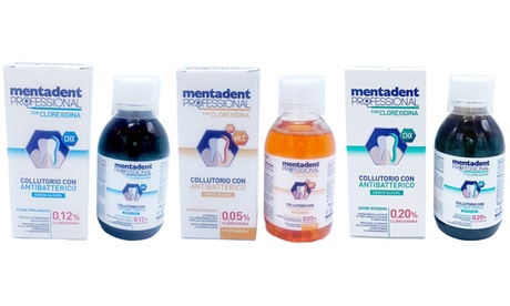Kit 3 pezzi di Collutorio Mentadent Professional da 200 ml l'uno, disponibile in 3 tipologie