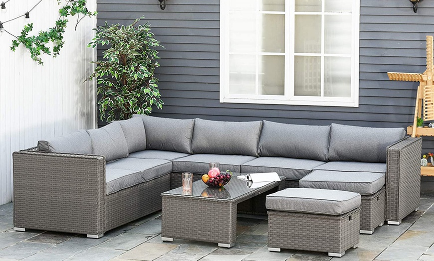 Image 5: Outsunny Six-Seater Rattan-Effect Corner Sofa Set