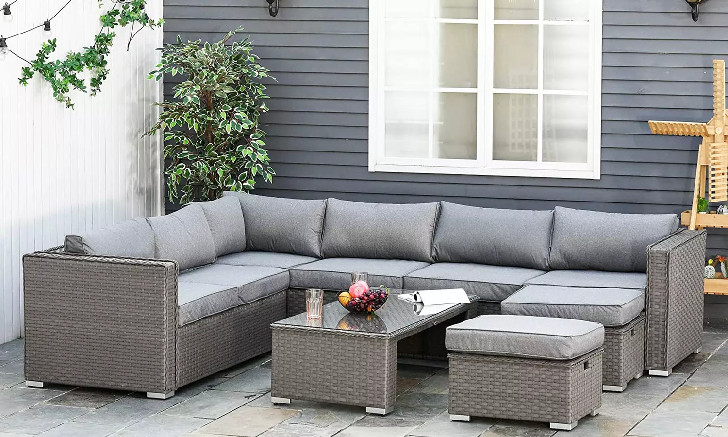 Outsunny Six-Seater Rattan-Effect Corner Sofa Set