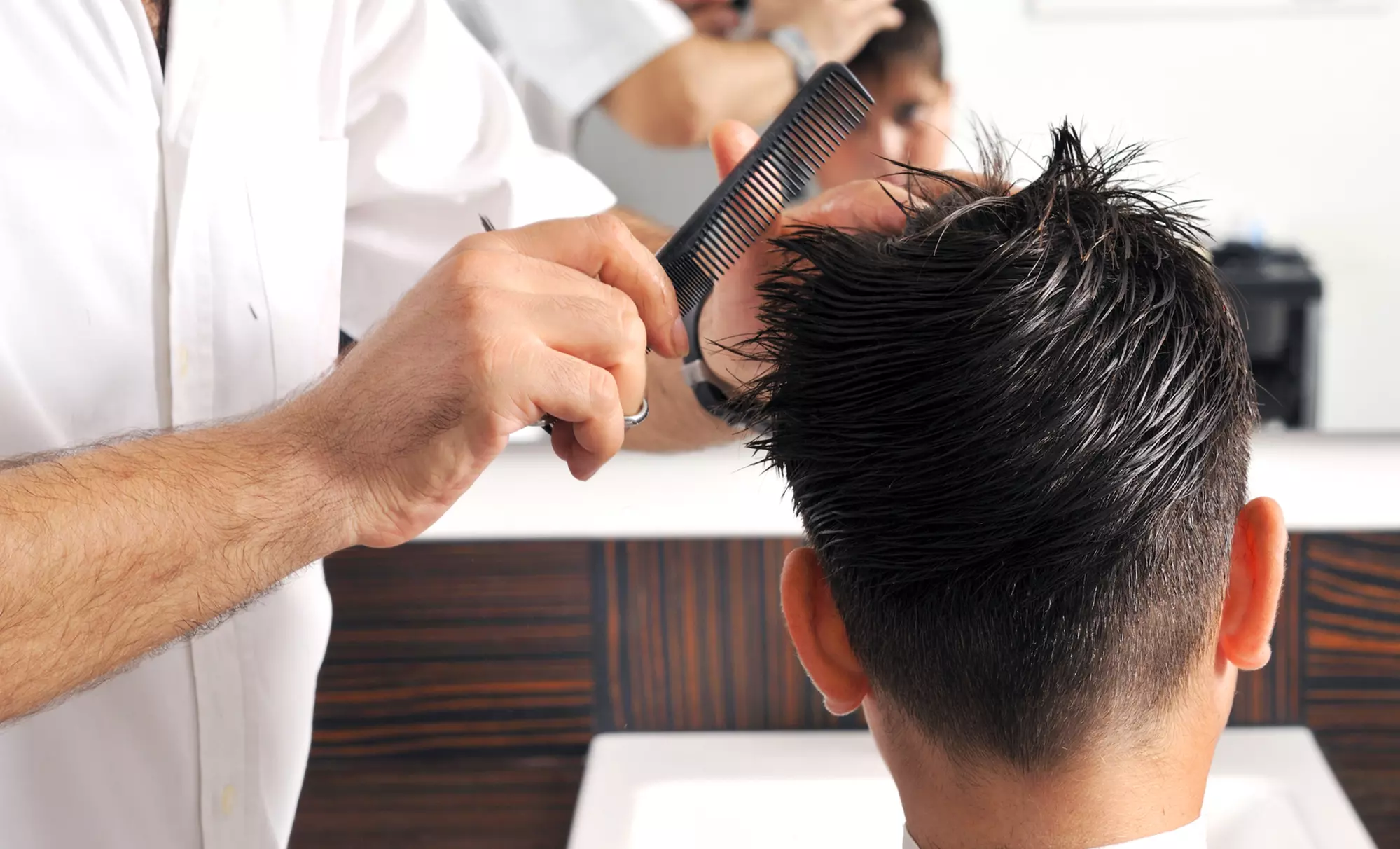 One or Three Men's Haircuts with Hot Shave and Neck Trim at Creative Hair and Spa (Up to 58% Off) - Primary Image