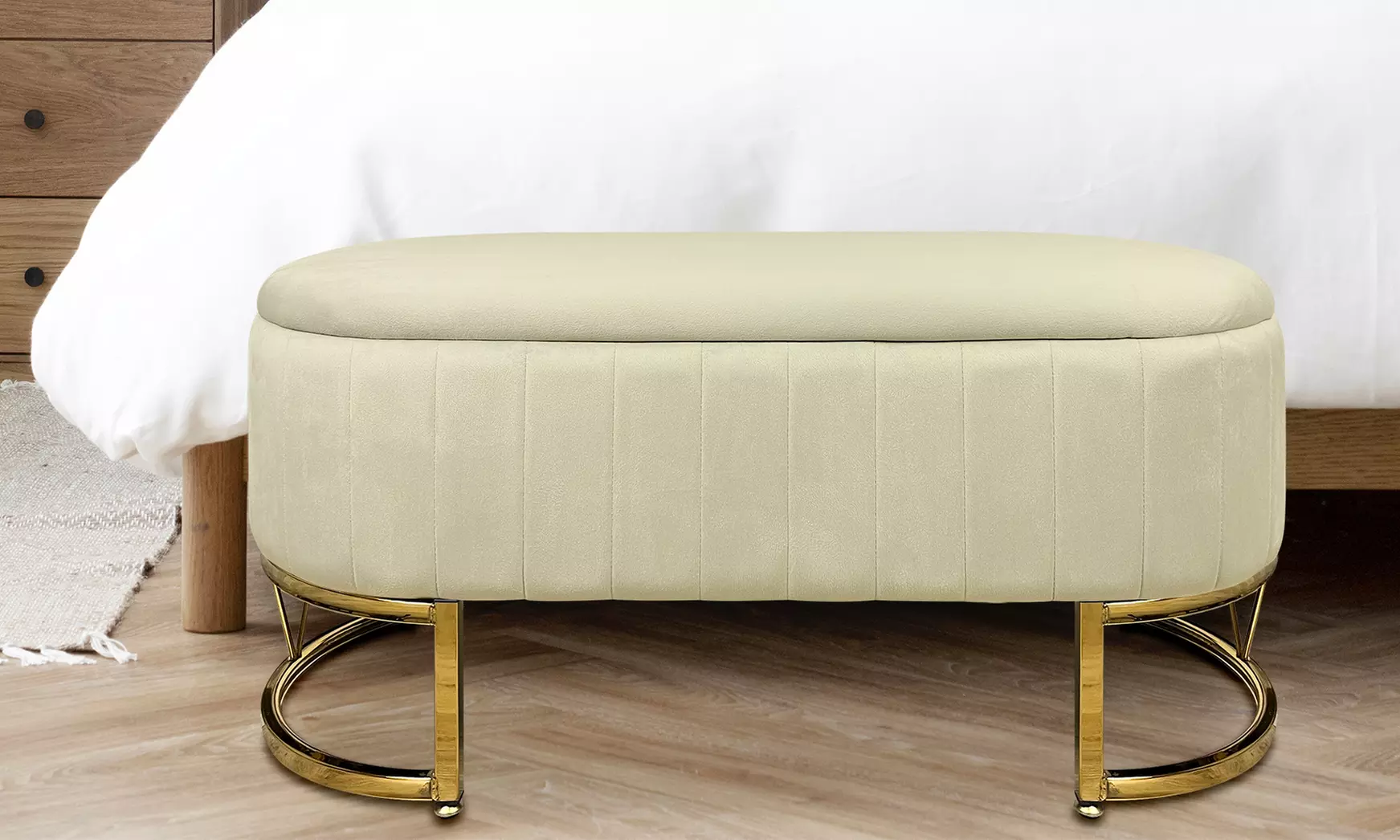 Panca contenitore con gambe cromate