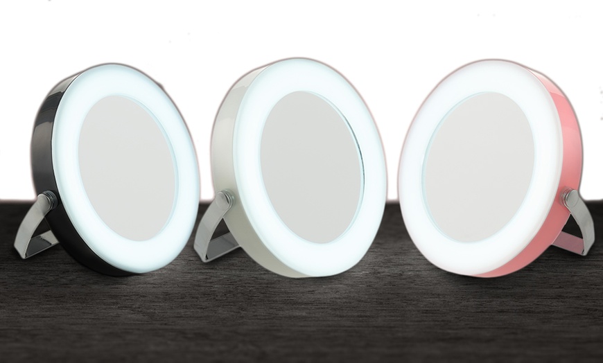 Image 1: Round LED Travel Mirror