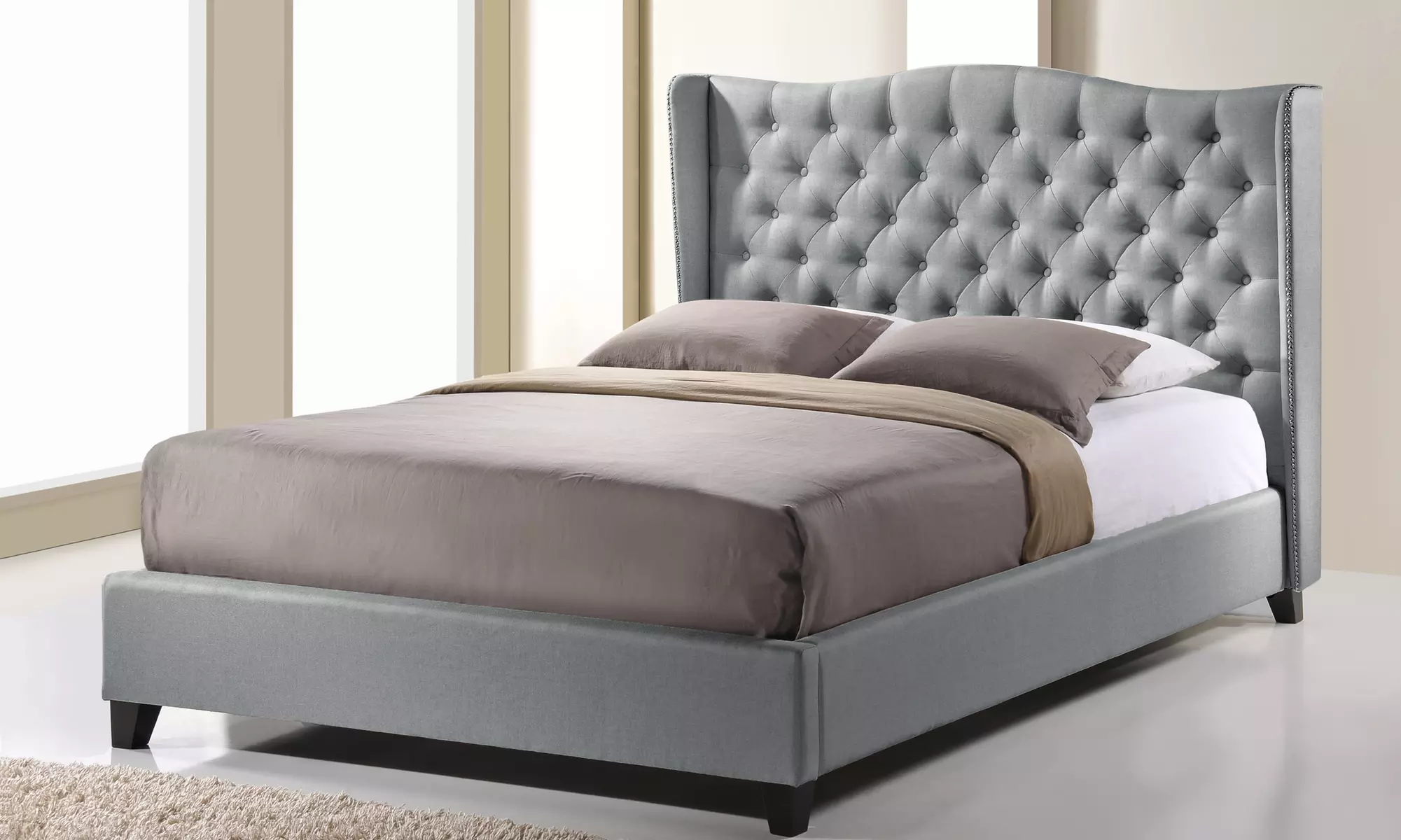 Tufted Upholstered Wingback Platform Bed - Second Medium
