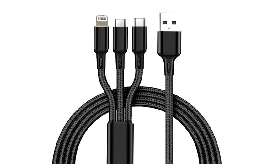 Image 3: Nylon Three-in-one Charging Cable