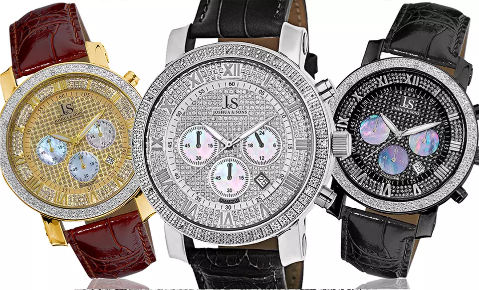 Joshua & Sons Men's Diamond Chronograph Watch in Black, Black/Silver, or Brown/Gold. Free Returns. - Primary Image