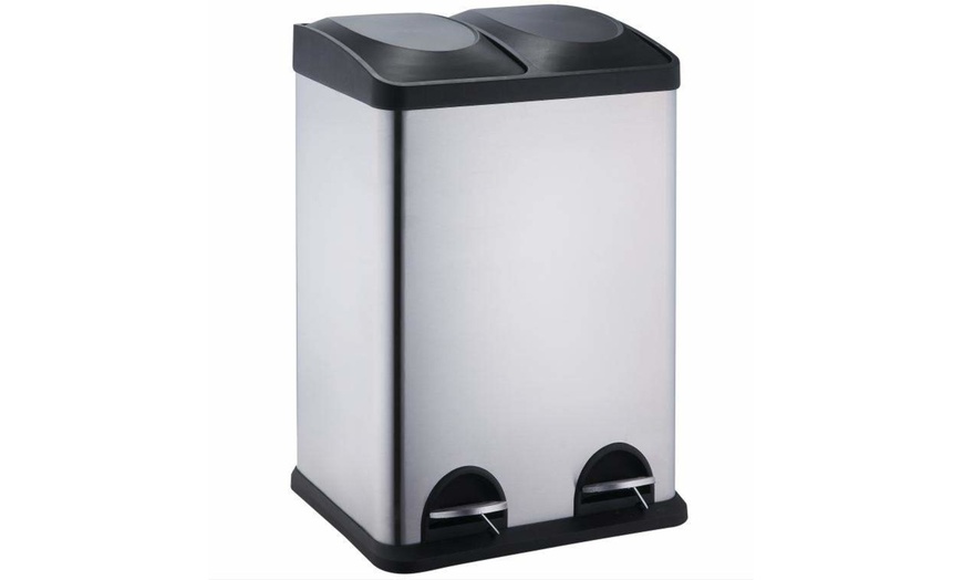 Image 3: Two- or Three-Compartment Stainless Steel Recycling Pedal Bin