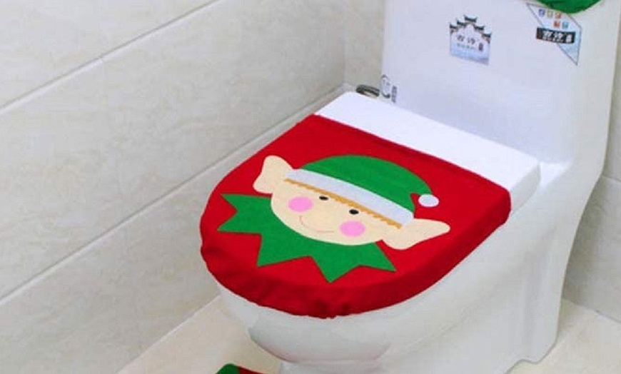 Image 2: Three-Piece Xmas Toilet Cover